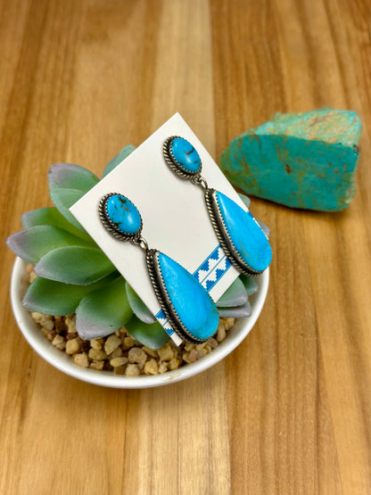 Kingman Turquoise 2 Stone Dangle Earrings