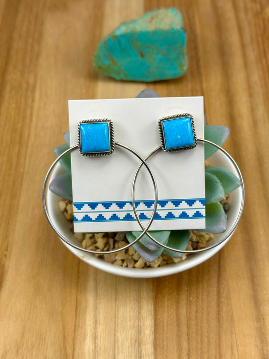 Kingman Turquoise Square Hoop Earrings