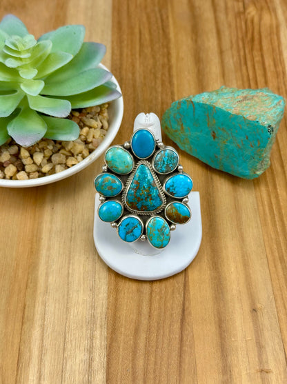 Kingman Turquoise Cluster Sterling Ring