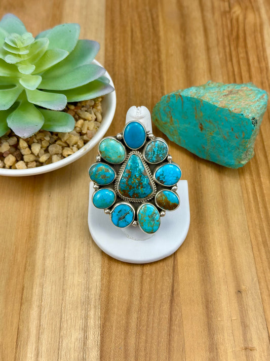 Kingman Turquoise Cluster Sterling Ring