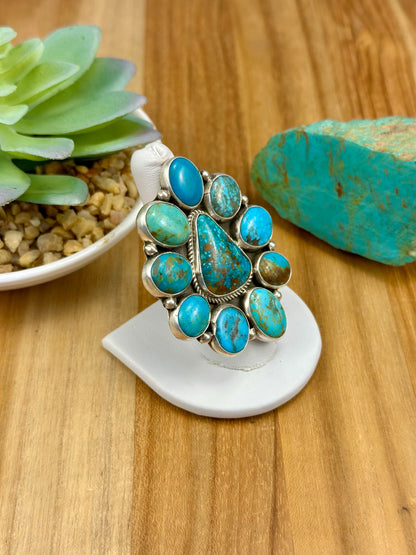 Kingman Turquoise Cluster Sterling Ring