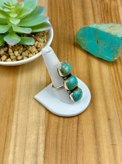 Kingman Turquoise 3 Stone Ring
