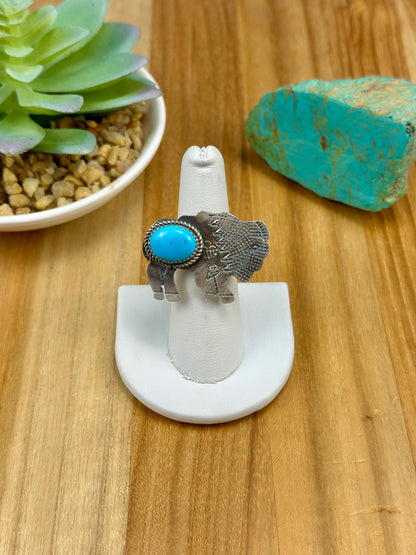 Kingman Turquoise Sterling Buffalo Ring