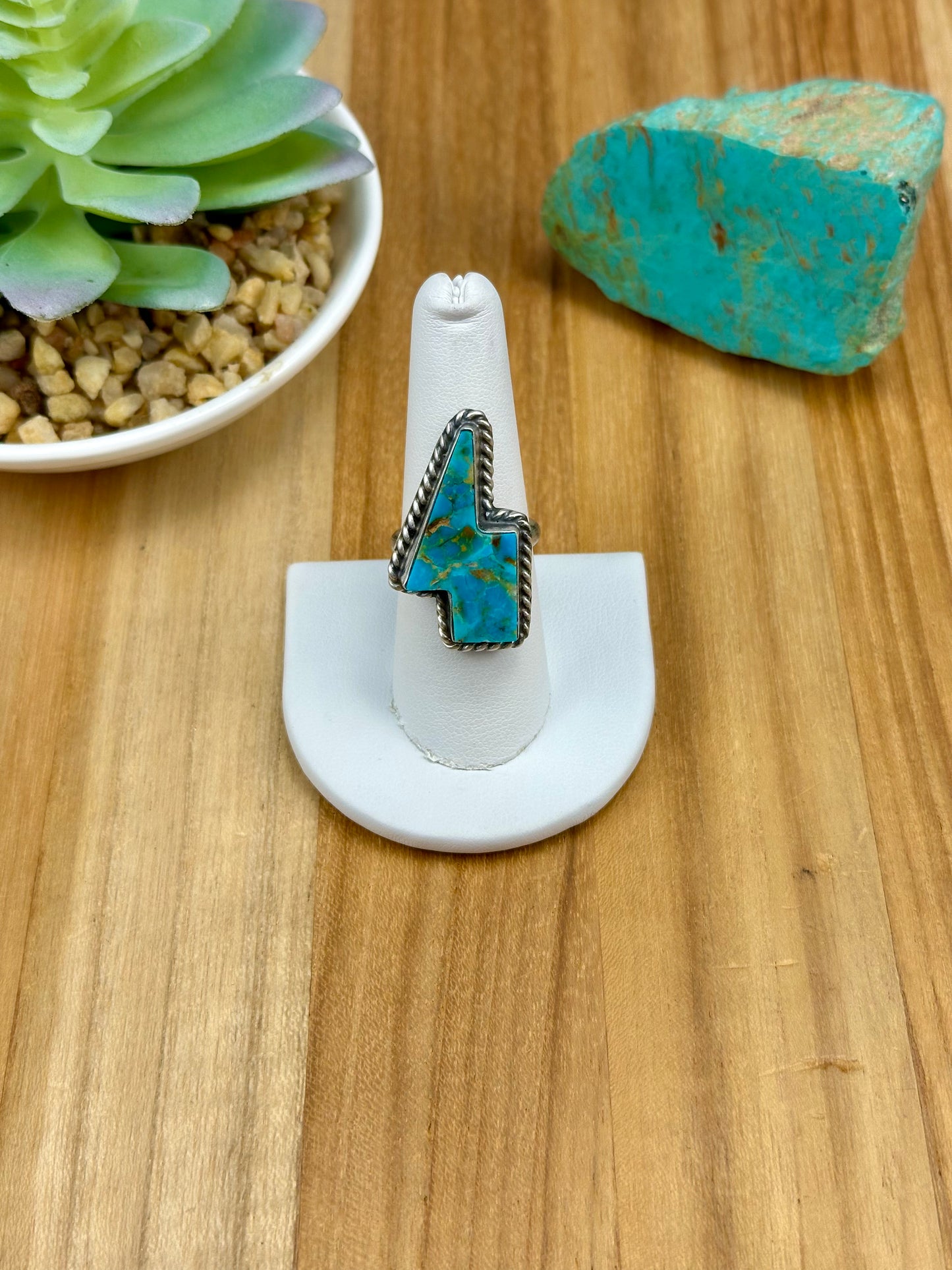 Kingman Turquoise Lightining Sterling Ring