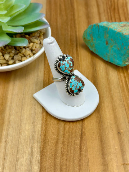 #8 Heart 2 Stone Sterling Ring