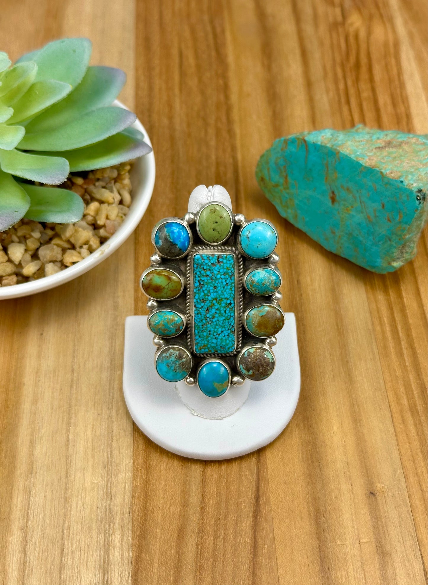 Kingman Turquoise Cluster Sterling Ring