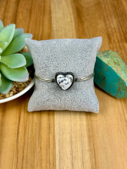 White Buffalo Heart Sterling Silver Cuff