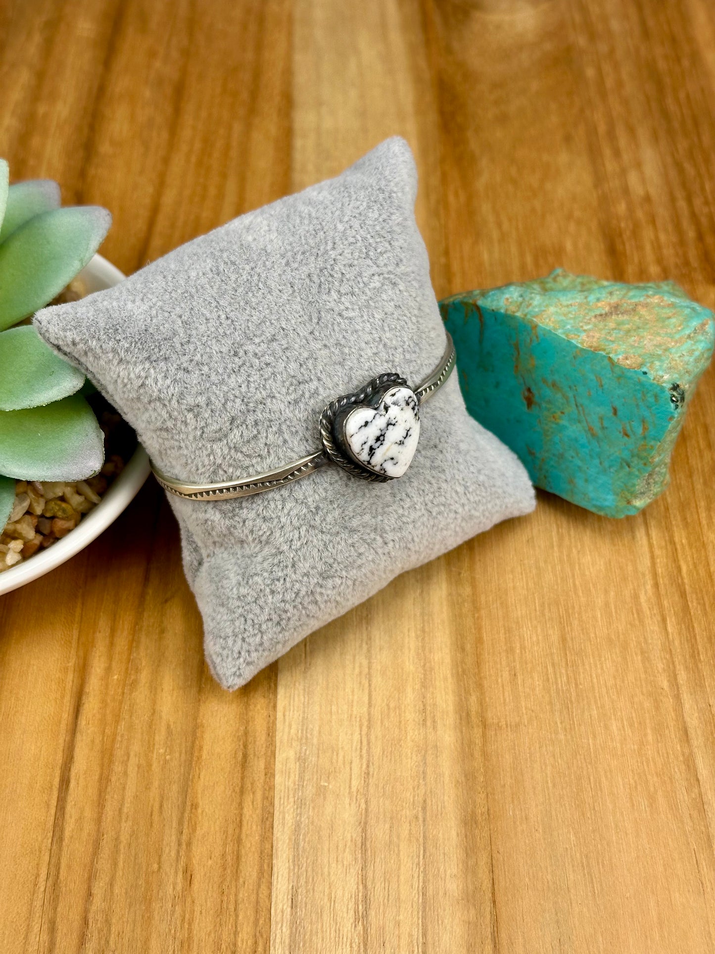 White Buffalo Heart Sterling Silver Cuff