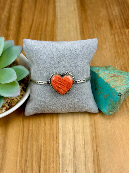 Red Spiny Heart Sterling Silver Cuff