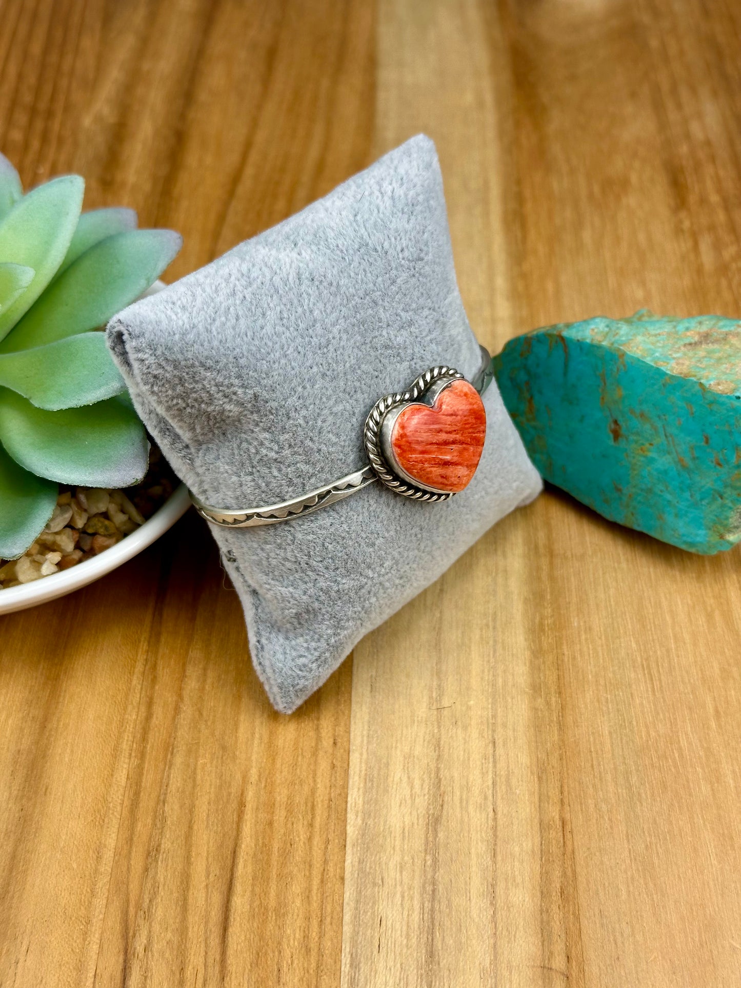Red Spiny Heart Sterling Silver Cuff