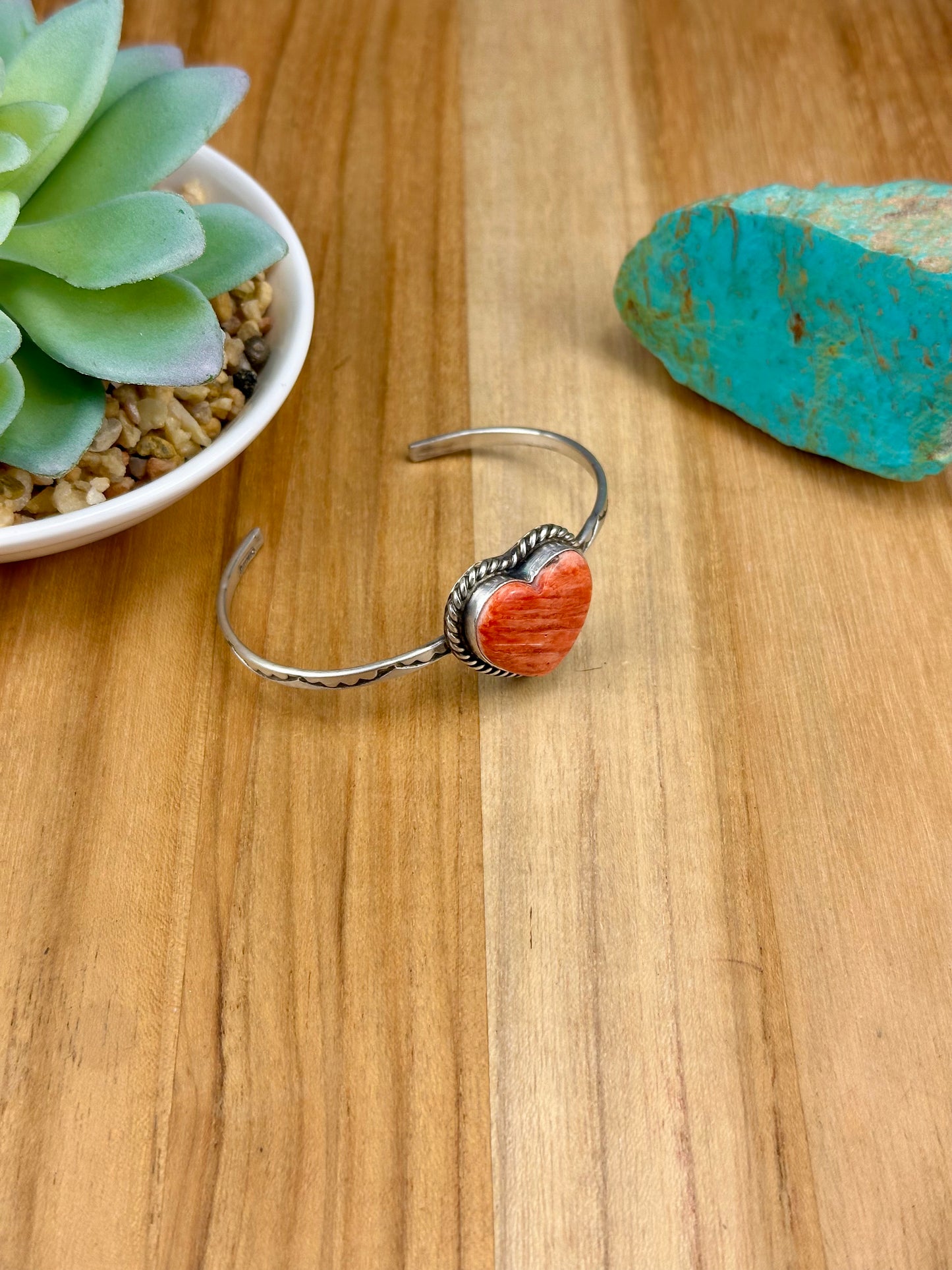 Red Spiny Heart Sterling Silver Cuff