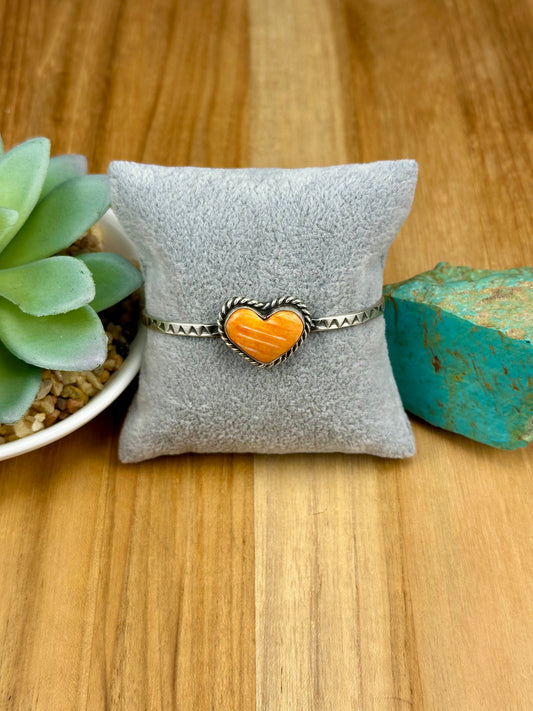 Orange Spiny Heart Sterling Cuff Bracelet