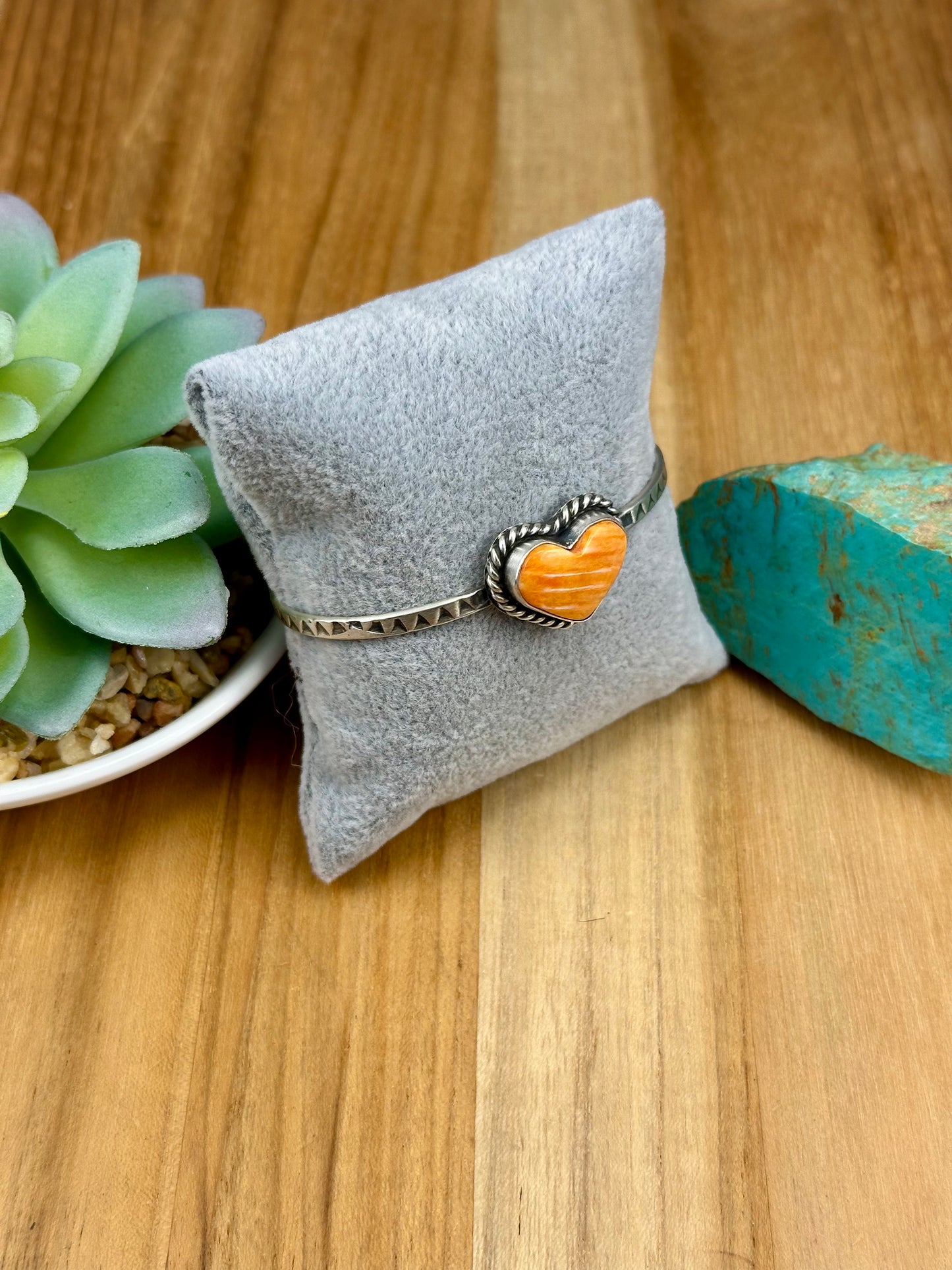 Orange Spiny Heart Sterling Cuff Bracelet