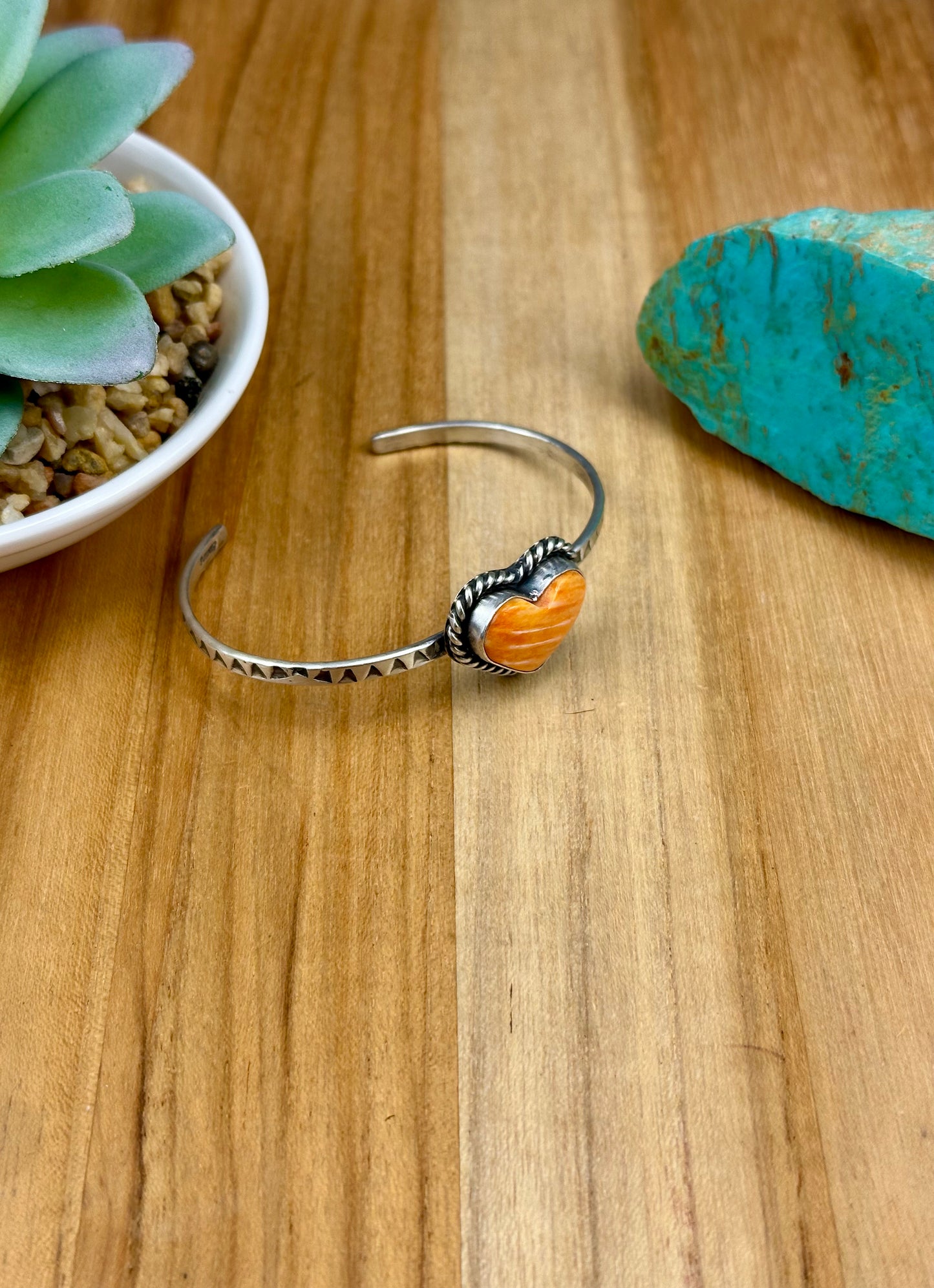 Orange Spiny Heart Sterling Cuff Bracelet