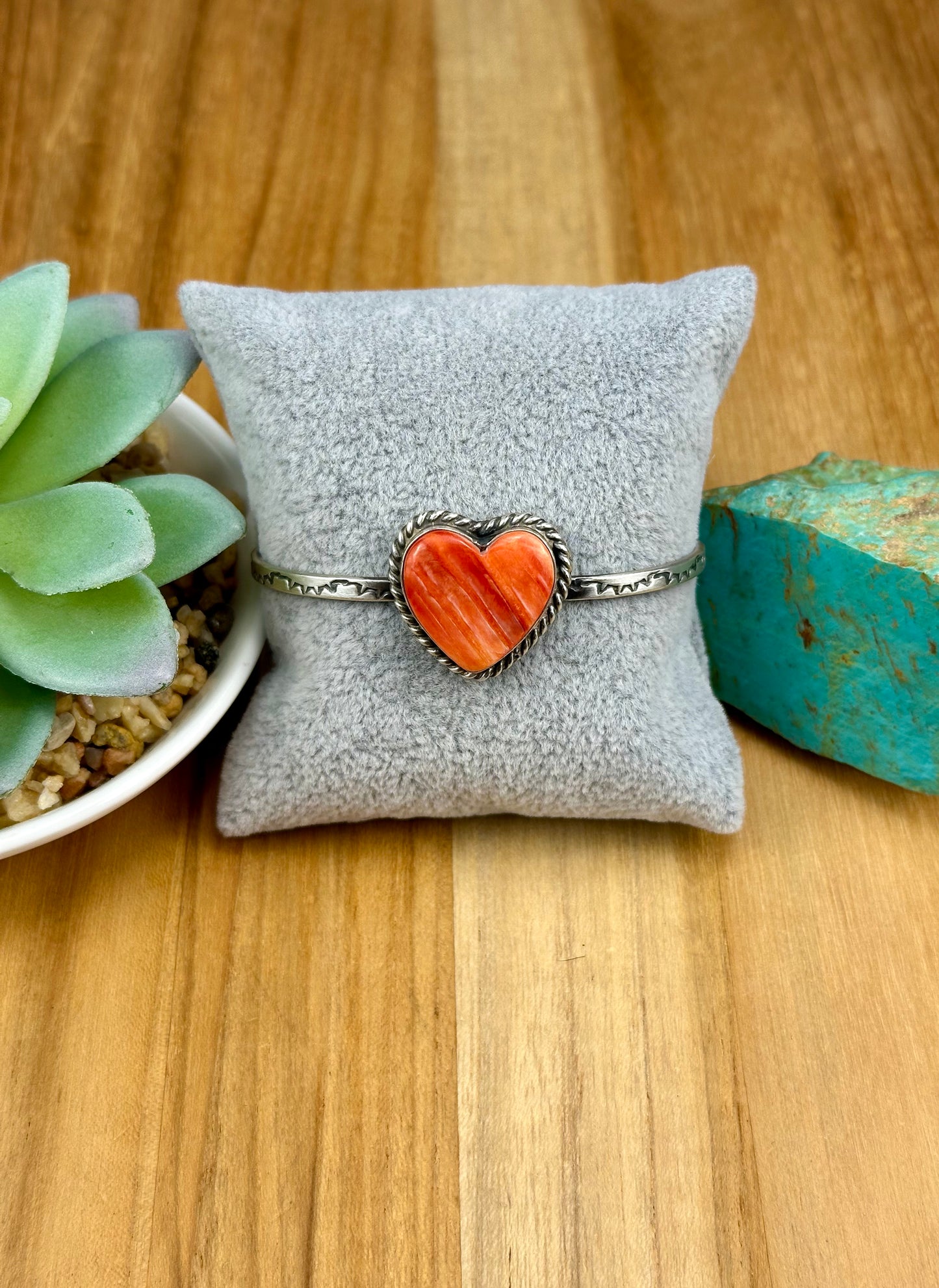 Red Spiny Heart Sterling Cuff