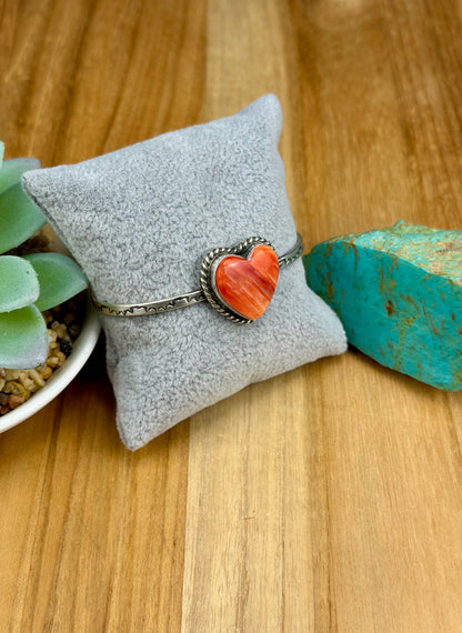 Red Spiny Heart Sterling Cuff