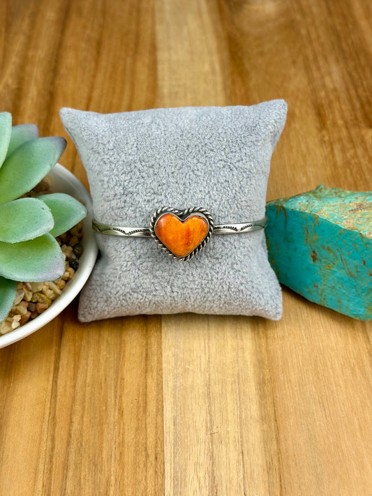 Orange Spiny Heart Sterling Cuff