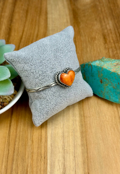 Orange Spiny Heart Sterling Cuff
