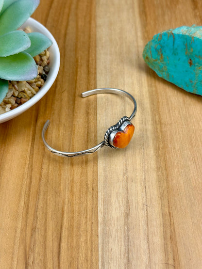 Orange Spiny Heart Sterling Cuff