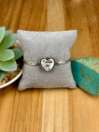 White Buffalo Heart Sterling Silver Cuff