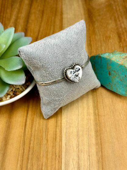 White Buffalo Heart Sterling Silver Cuff