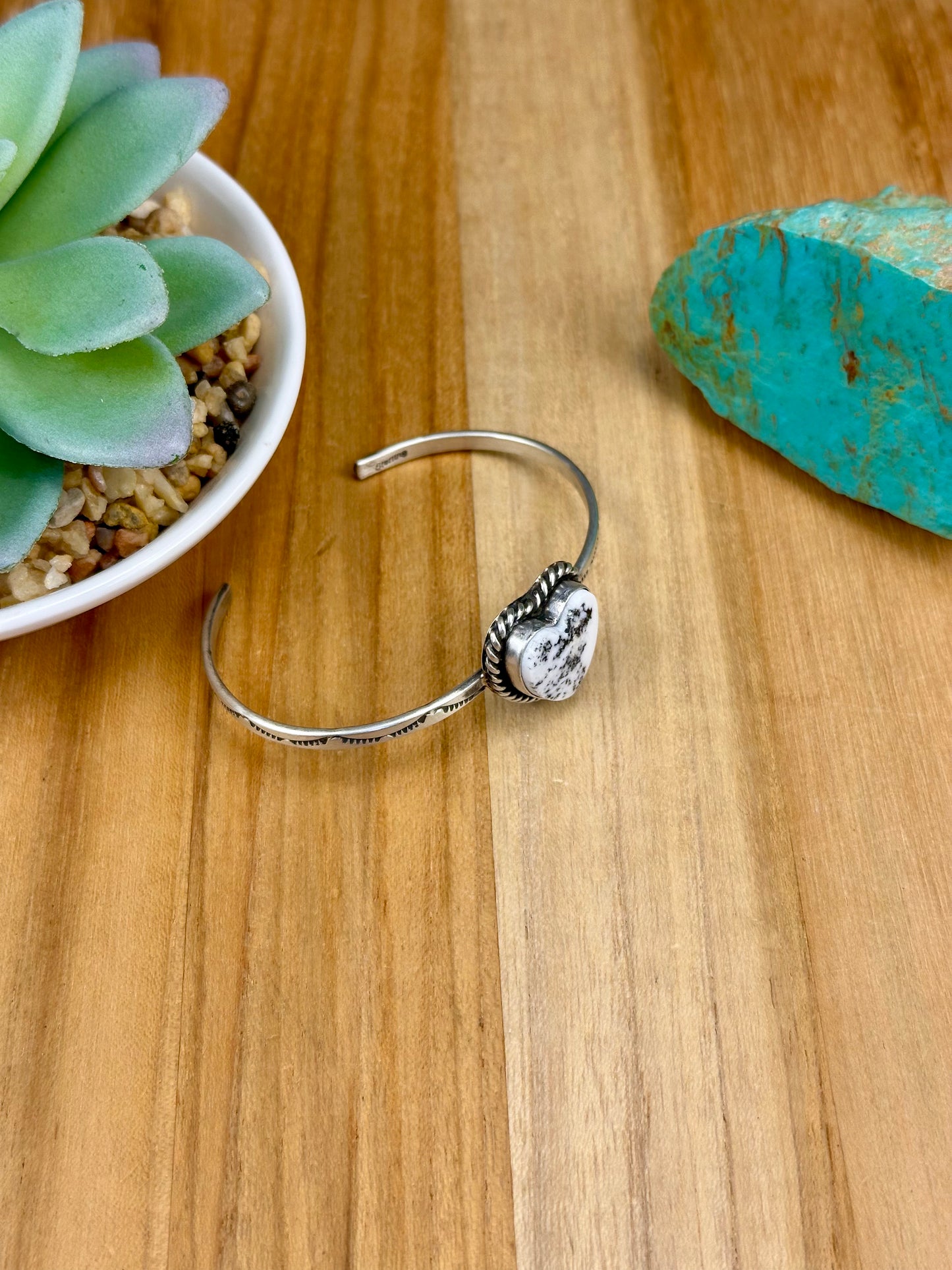 White Buffalo Heart Sterling Silver Cuff