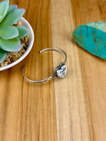 White Buffalo Heart Sterling Silver Cuff