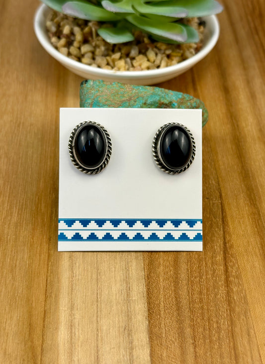 Black Onyx Sterling Stud Earrings