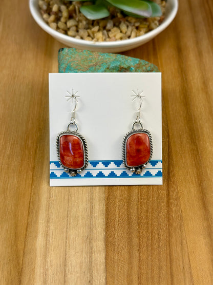 Red Spiny Sterling Dangle Earrings