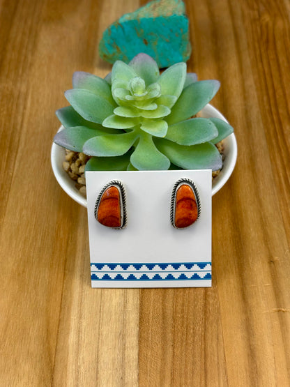 Orange Spiny Sterling Stud Earrings