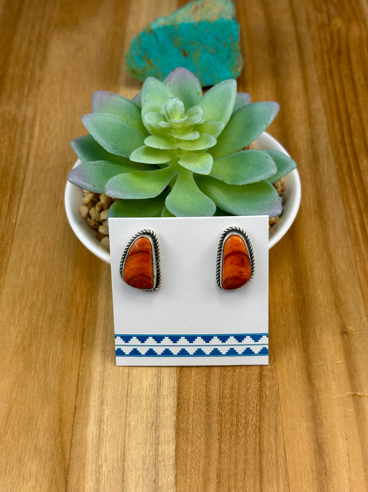 Orange Spiny Sterling Stud Earrings