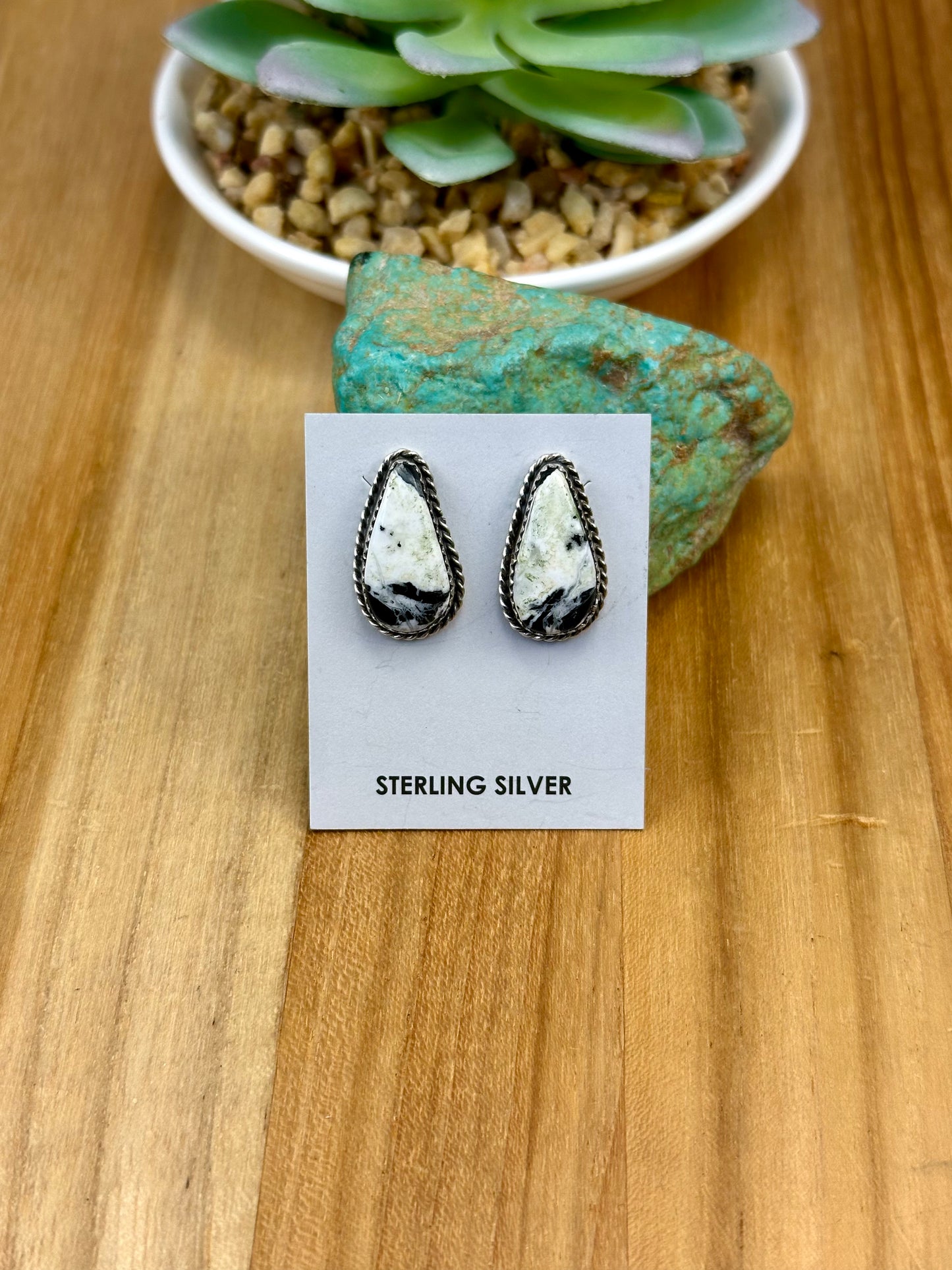 White Buffalo Teardrop Stud Earrings