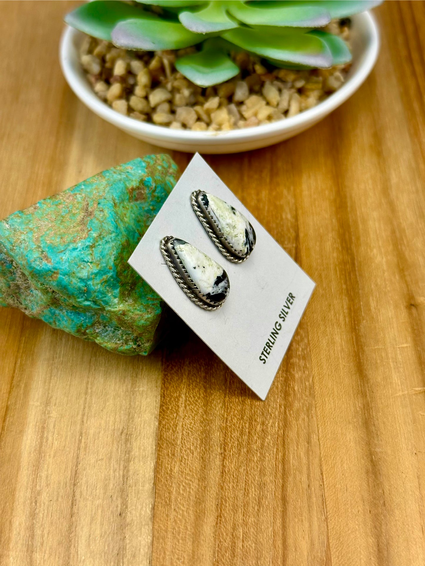 White Buffalo Teardrop Stud Earrings