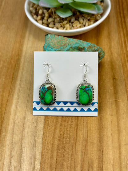 Peacock Dahlia Rectangle Dangle Earrings