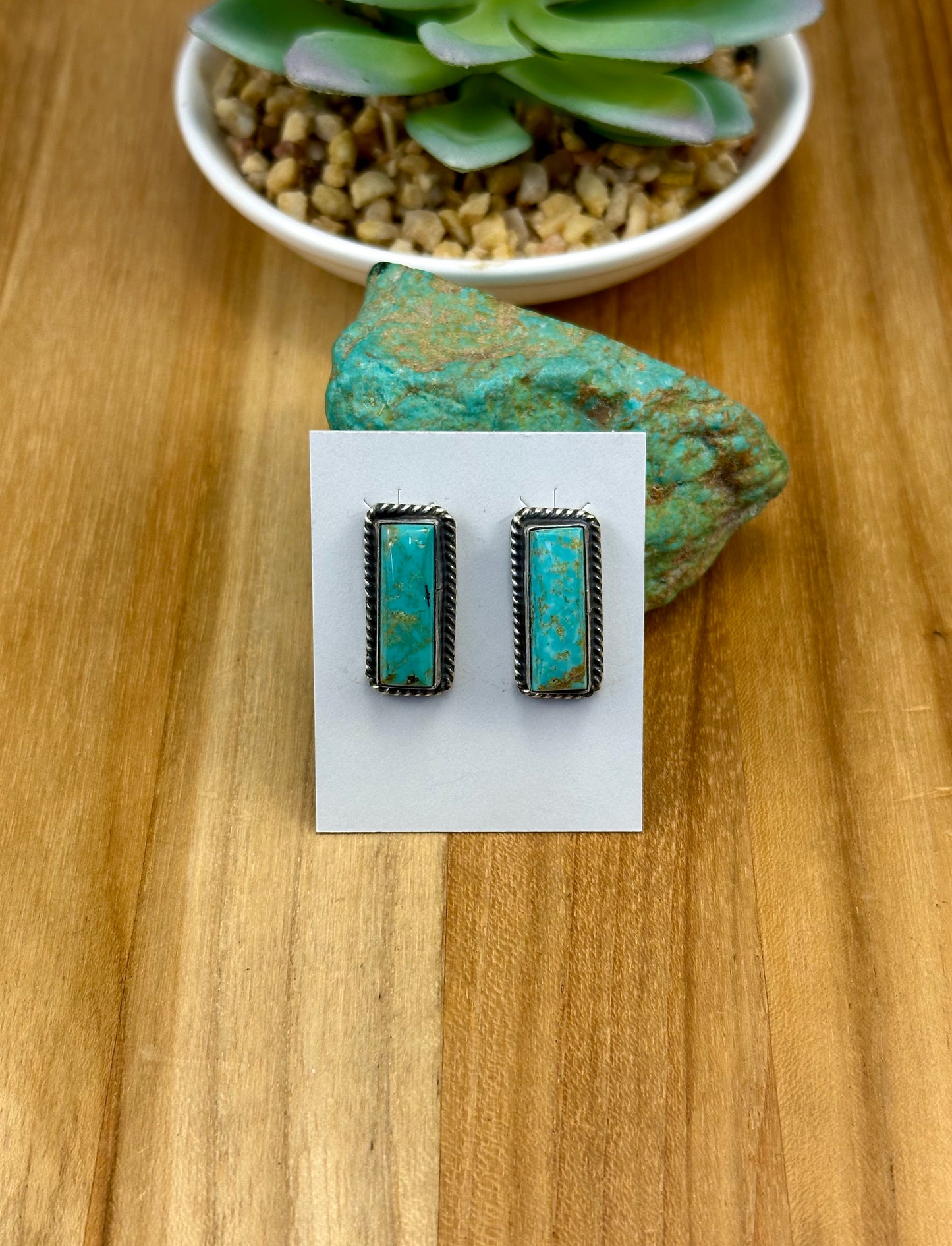 Kingman Turquoise Bar Stud Earrings