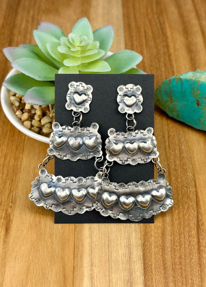 Sterling Silver Heart Concho Earrings