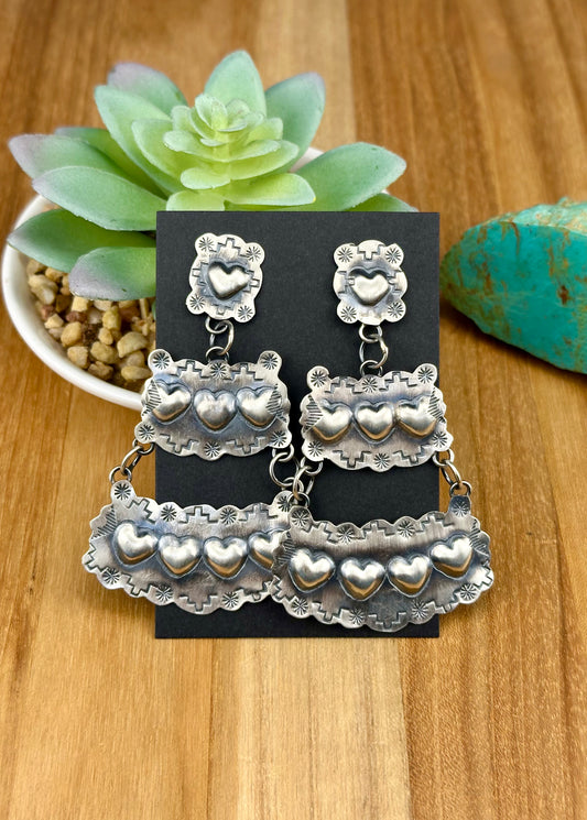 Sterling Silver Heart Concho Earrings