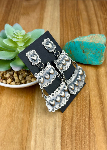 Sterling Silver Heart Concho Earrings