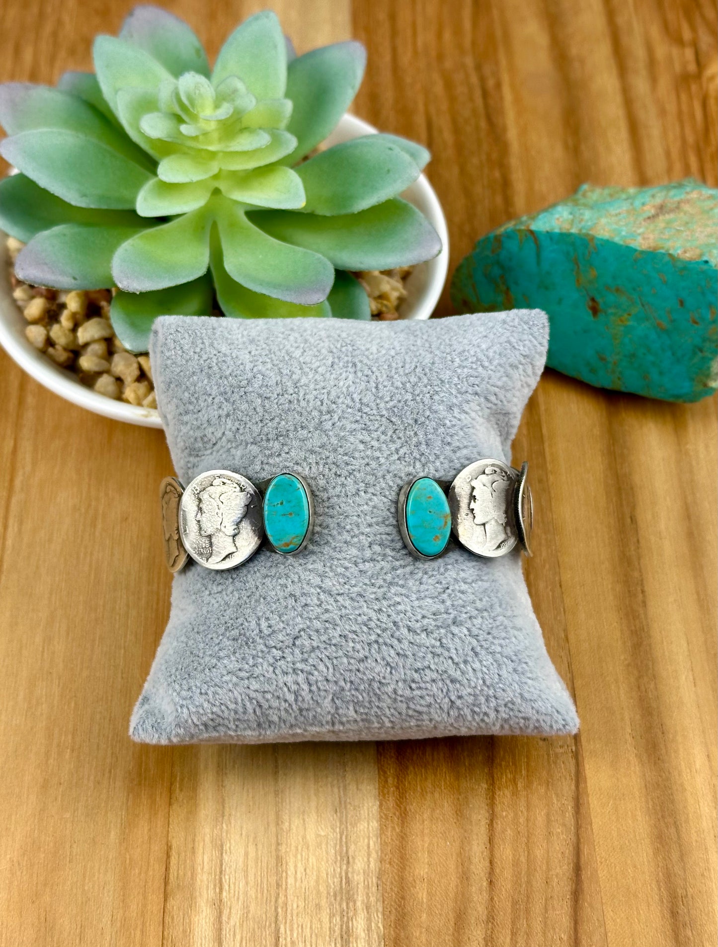 Kingman Turquoise Coin Open Cuff