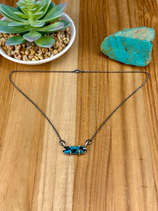 Kingman Turquoise Sterling Waterproof Bar Necklace