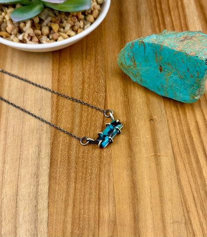 Kingman Turquoise Sterling Waterproof Bar Necklace