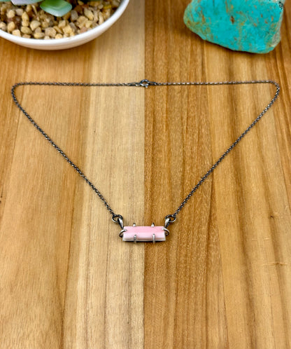 Pink Conch Sterling Waterproof Bar Necklace