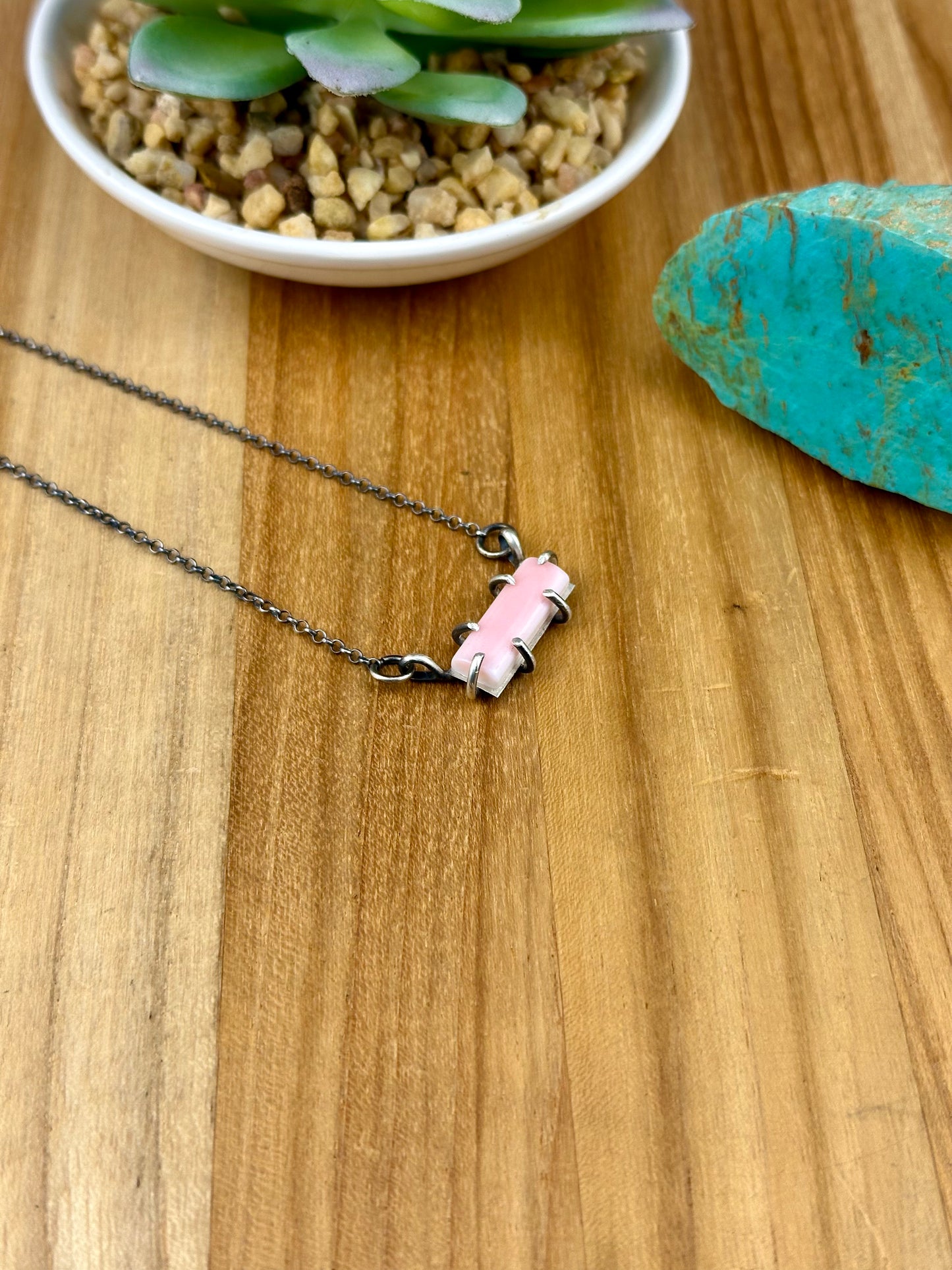 Pink Conch Sterling Waterproof Bar Necklace