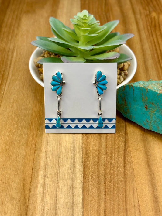 Kingman Turquoise Half Cluster Dangle Earrings