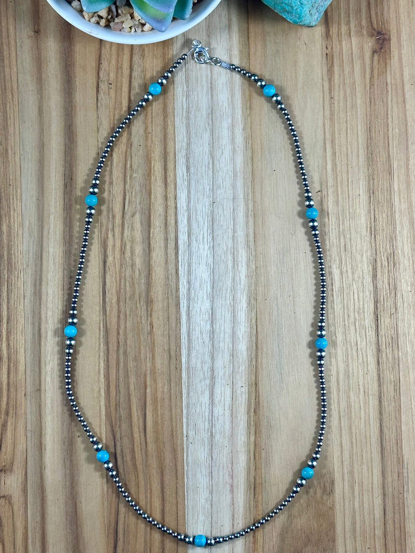 24" Navajo Style Pearl and Turquoise Necklace