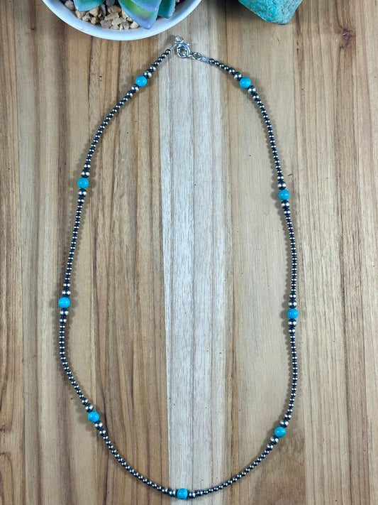24" Navajo Style Pearl and Turquoise Necklace