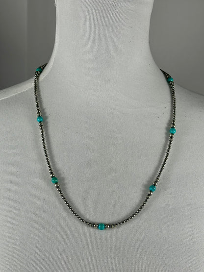 24" Navajo Style Pearl and Turquoise Necklace