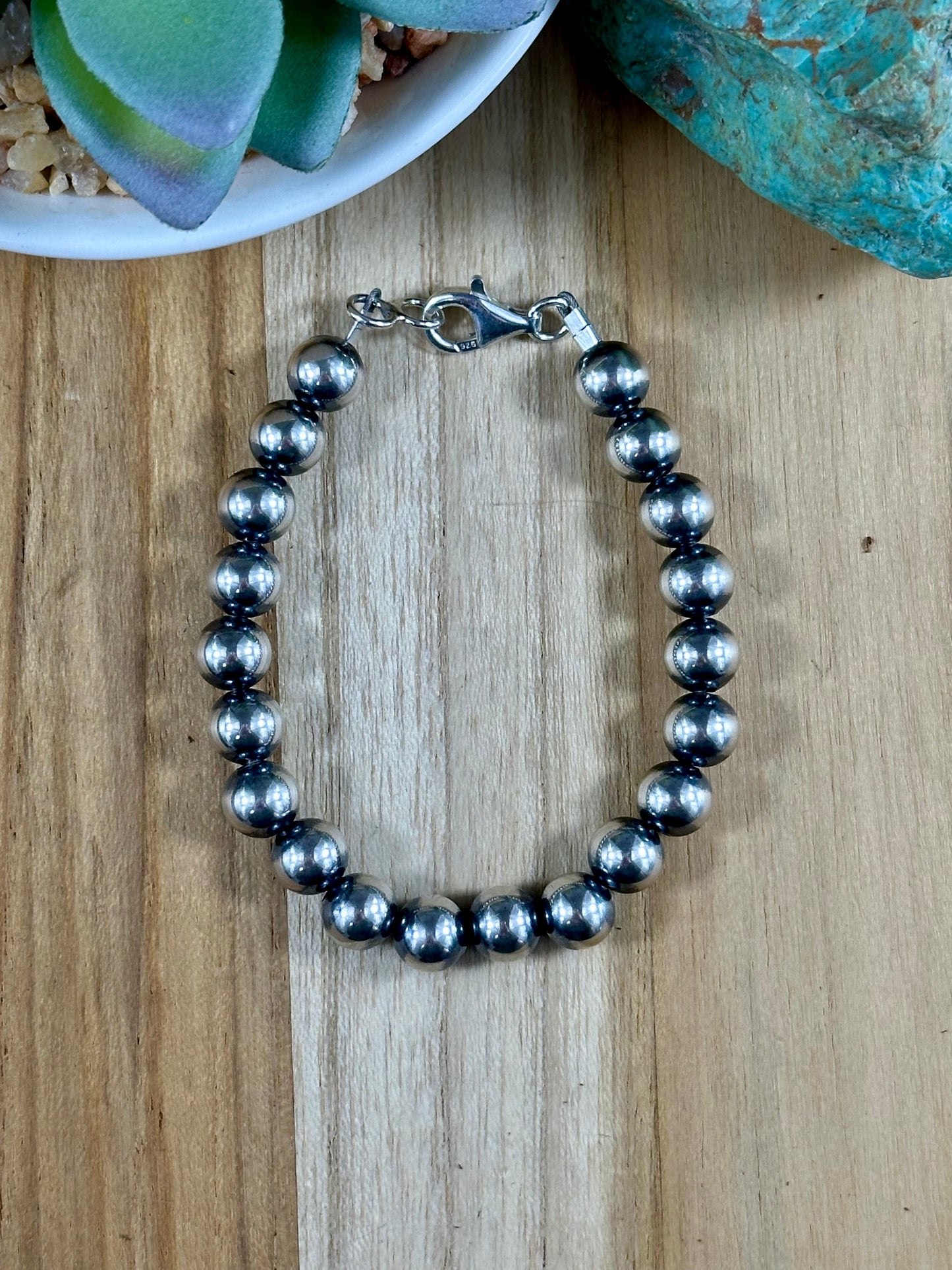 8MM " Navajo Style" Sterling Pearl Bracelet