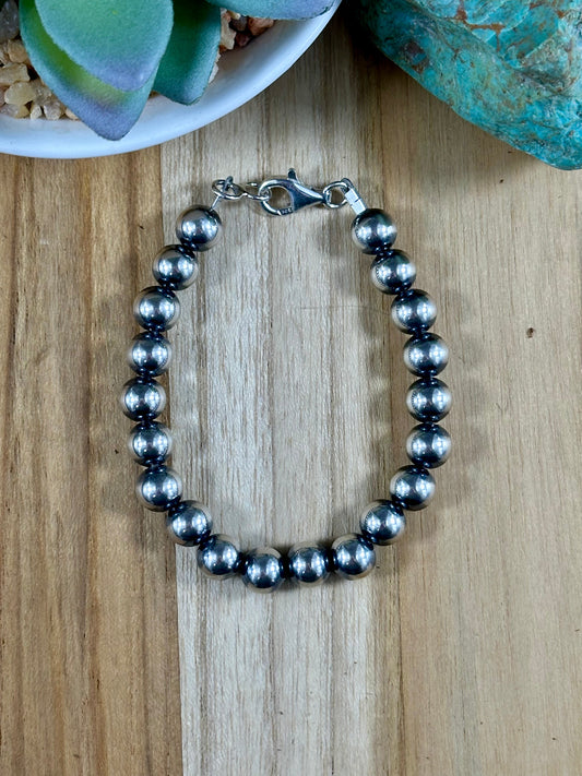 8MM " Navajo Style" Sterling Pearl Bracelet