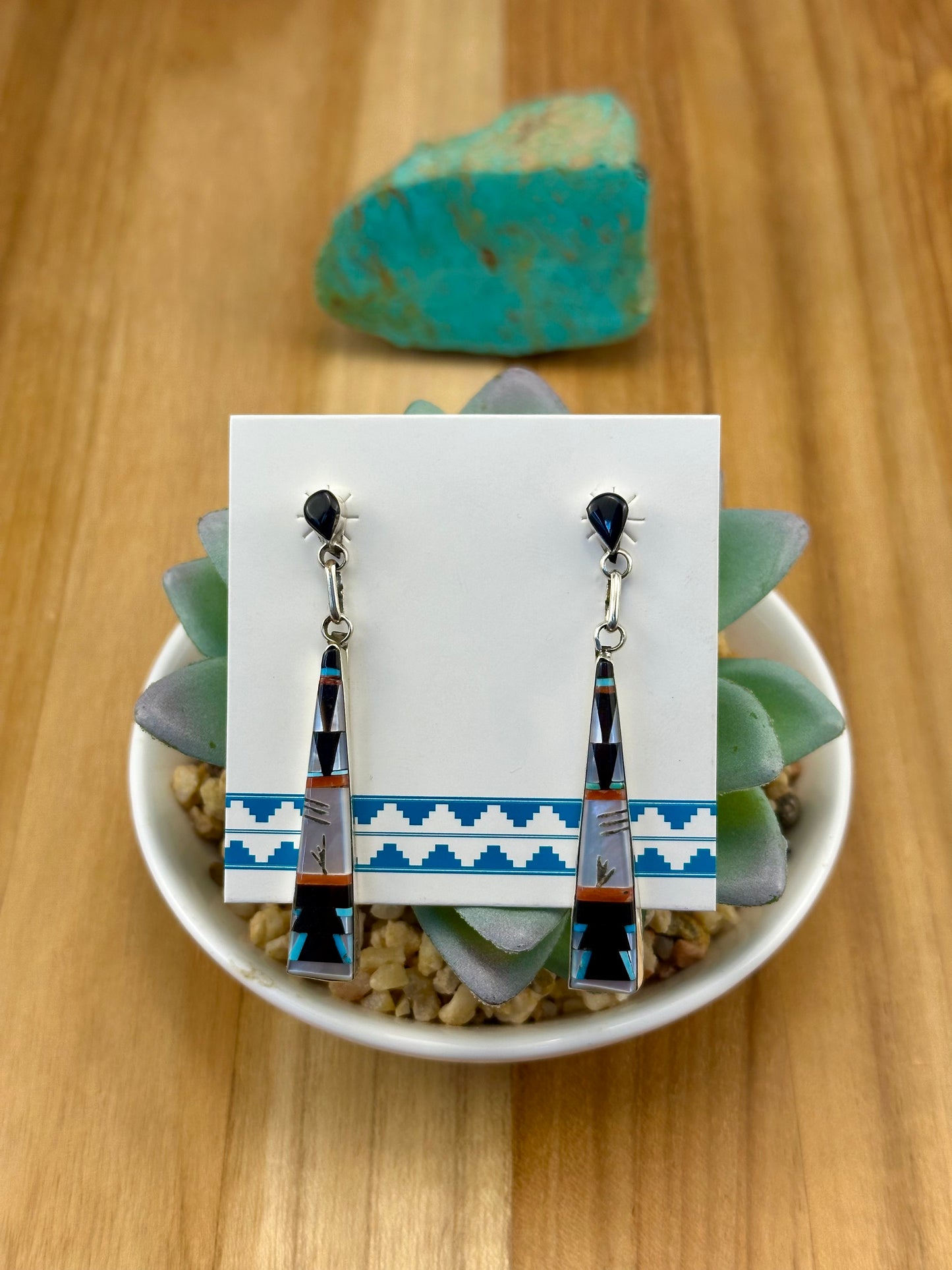 Multi Color Stone Inlay Dangle Earrings